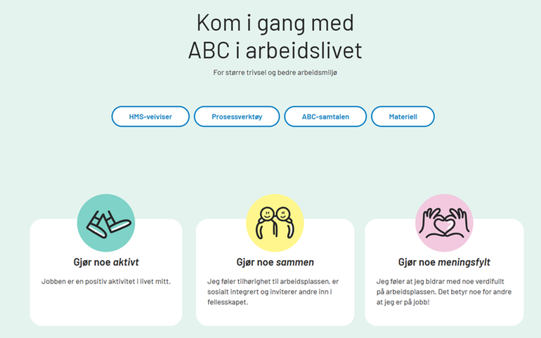 Skjermdump fra https://www.abcforgodpsykiskhelse.no/kom-i-gang/arbeidsliv