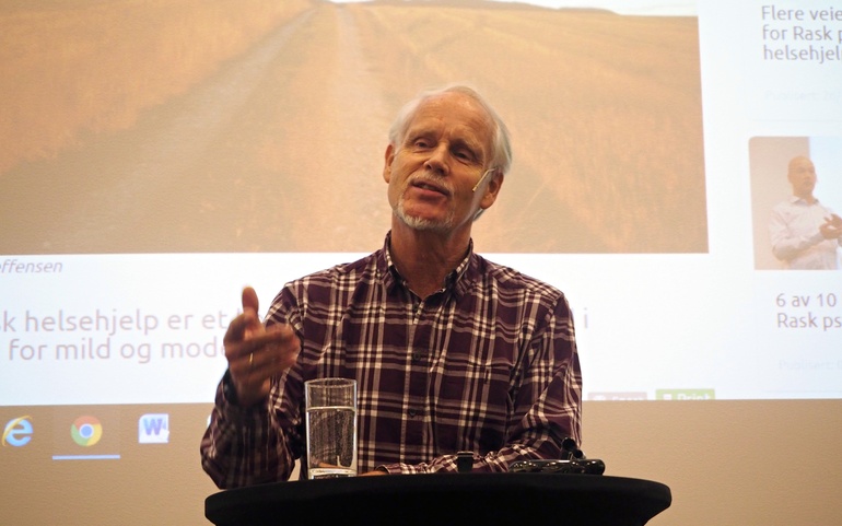 Ingvard Wilhelmsen, professor emeritus ved Universitet i Bergen på Rask psykisk helsehjelp-konferanse på Gardermoen 12.10.17